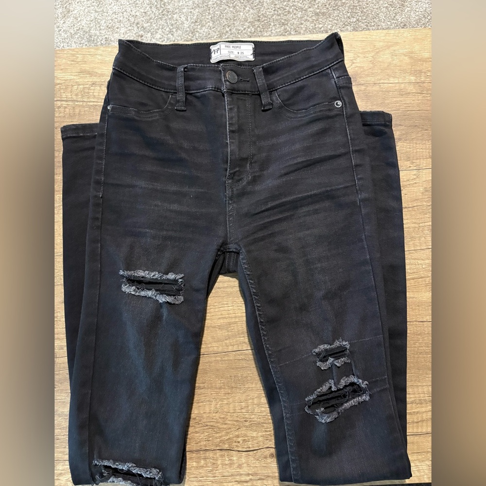 Free People Black Distressed Skinny Jeans